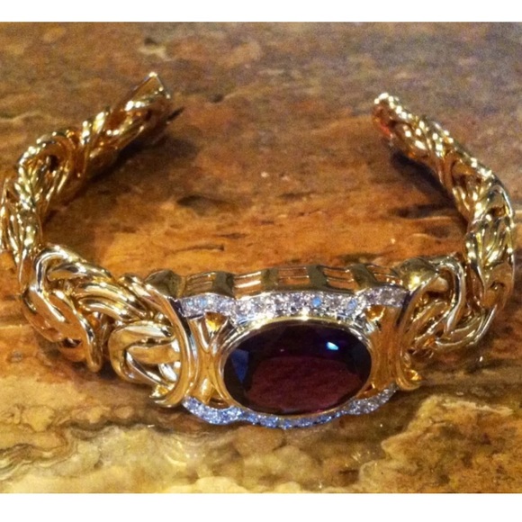 14K YG African Amethyst Diamond Byzantine Bracelet - Picture 4 of 12